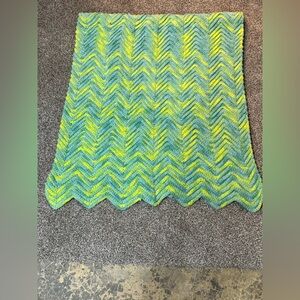 New Handcrafted 66 x 29 Inch Afghan Multicolored Green with Yellow